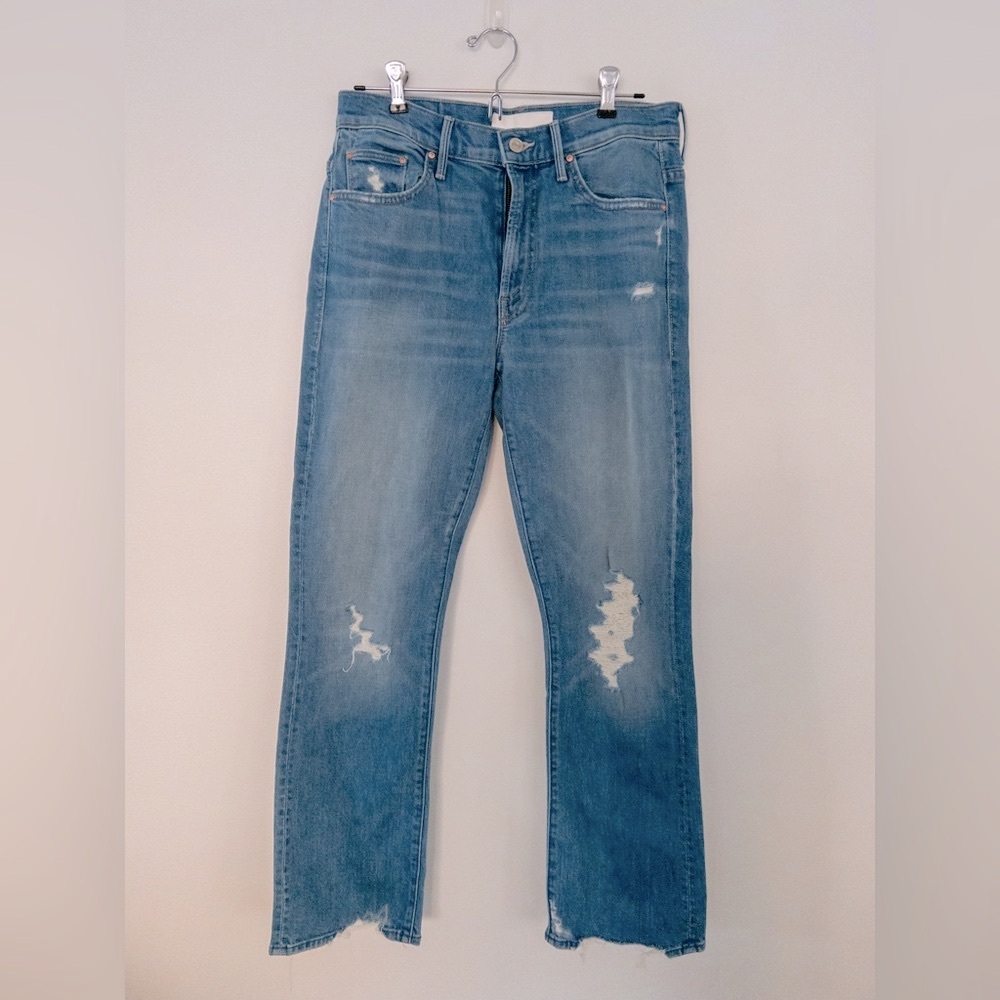 MOTHER Denim Insider Ankle Jeans Distressed Chew Hem in Destroyed Bills Size 28 - Picture 8 of 14
